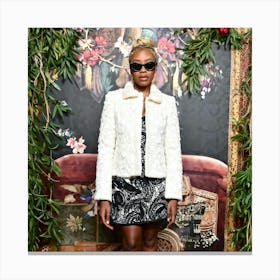 Black Woman With Light Skin Donning A Mini Coat Dress Sunglasses And A Low Ponytail Of Blonde Hair Canvas Print