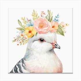 Floral Baby Pigeon Nursery Illustration (50) Canvas Print