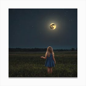 Little Girl Looking At The Moon Canvas Print