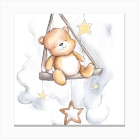 Teddy Bear Swing Watercolour Nursery Canvas Print