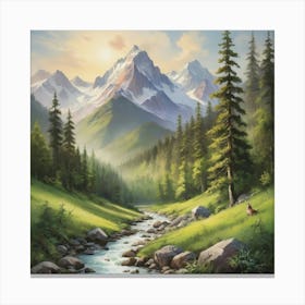 Mountain Stream Art Print Paintings 2 Canvas Print