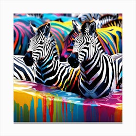 Zebras In Colorful Paint Canvas Print