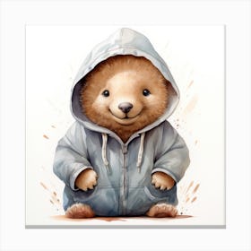 Watercolour Cartoon Wombat In A Hoodie Canvas Print