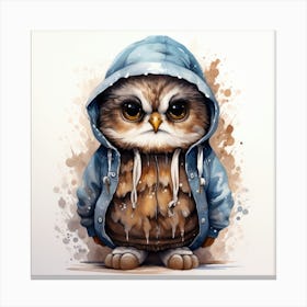 Watercolour Cartoon Owl In A Hoodie 2 Canvas Print