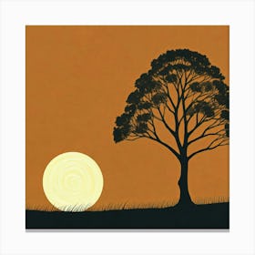 a tree with a yellow sun in the background and a brown sky above it 1 Canvas Print