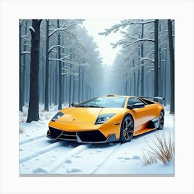 Lamborghini Murciélago By A Watercolor Serene Snowy Forest 1 Canvas Print