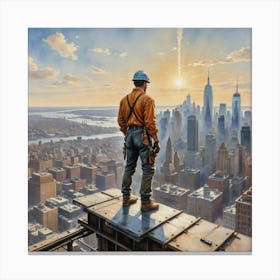 Skyline Symphony: A Construction Worker's Lonely Dance New York Canvas Print