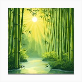 A Stream In A Bamboo Forest At Sun Rise Square Composition 333 Canvas Print