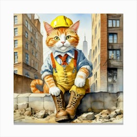 Construction Cat Canvas Print