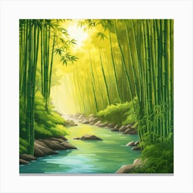 A Stream In A Bamboo Forest At Sun Rise Square Composition 89 Canvas Print