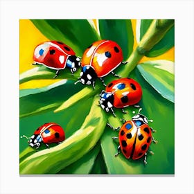 Ladybugs On A Leaf Canvas Print