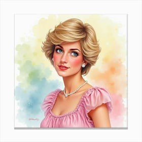 Watercolor Princess Diana With Vivid Pastel Background, Soft Hues Glowing Canvas Print