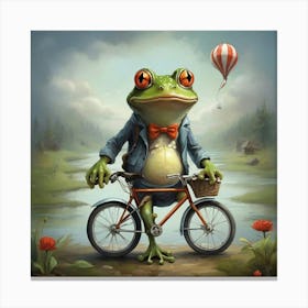 Frog On A Bicycle Canvas Print