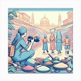 Illustration Of A Muslim Market Canvas Print