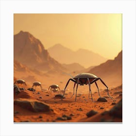 A Swarm Of Small, Insect Like Drones Gathering Resources On Mars 1 Canvas Print