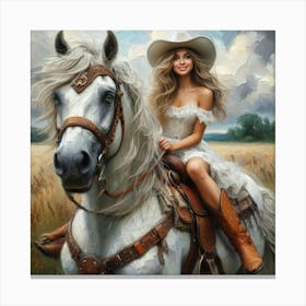 Cowgirl On Horse 1 Canvas Print