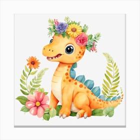 Floral Baby Dragon Nursery Illustration (13) Canvas Print
