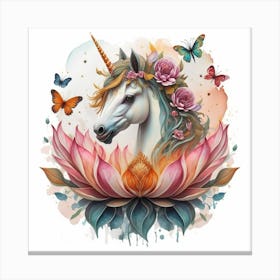 Unicorn With Lotus Flower Canvas Print