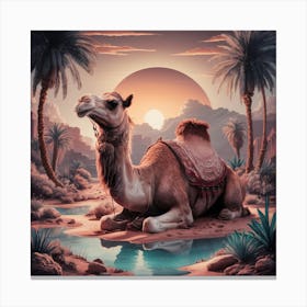 Serenity At The Oasis Majestic Camel In The Desert Canvas Print