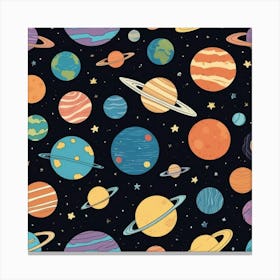 Planets And Stars Cute Kids Room Drawing Illustration 0 1 Canvas Print