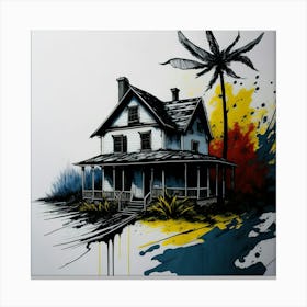 Colored House Ink Painting (38) Canvas Print