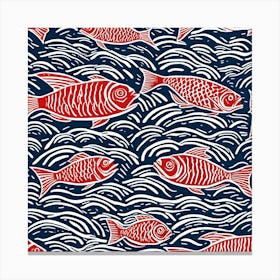 Fishes In The Sea Linocut Canvas Print