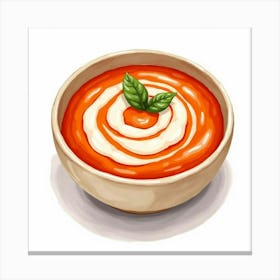 A Charming Watercolor Image Of A Bowl Of Creamy And Smooth Roasted Red Pepper Soup With A Swirl Of Cream Canvas Print