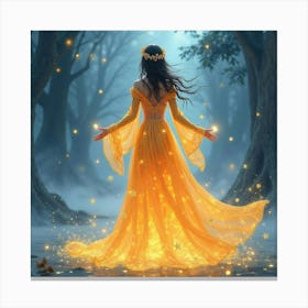 Enchanting Sorceress With A Luminous Gown, Watercolor 1 Canvas Print