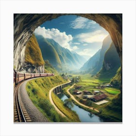 Train In The Cave Panoramic Wall Art Print Canvas Print