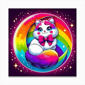 Rainbow Cat On The Moon Canvas Print