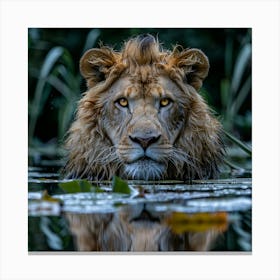 Lion In The Water Canvas Print