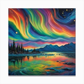 Aurora Borealis Over Tranquil Lake - Northern Lights Landscape Canvas Art | Mystical Night Sky Home Decor Print Canvas Print