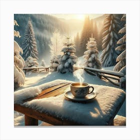 Coffee Cup In The Snow winter Canvas Print