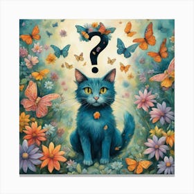 Blue Cat With Butterflies Canvas Print