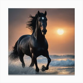 Beautiful black running horse  Canvas Print