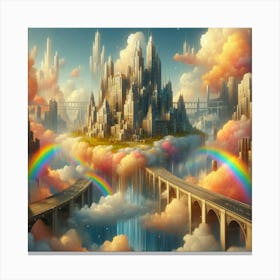 Floating City Made Of Clouds And Rainbows (2) Canvas Print