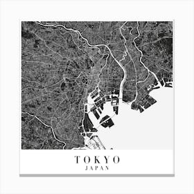 Tokyo Japan Minimal Black Mono Street Map  Square Canvas Print