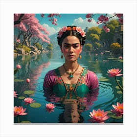 Frida Kahlo On The Lake of Blossom Canvas Print