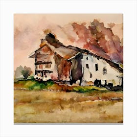 Old Barn Watercolor Painting Canvas Print