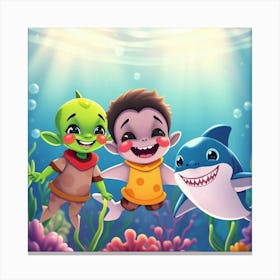 Alien Kids In The Sea Canvas Print