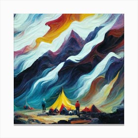 People camping in the middle of the mountains oil painting abstract painting art 13 Canvas Print