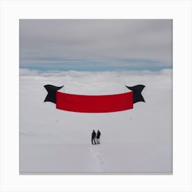 Two People Flying Kites In The Snow Canvas Print