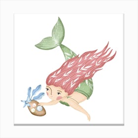 Cute mermaid gathering pearls baby girl nursery Canvas Print