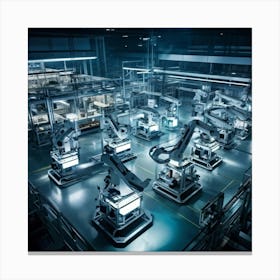 Aerial Drone View Capturing A Sprawling Futuristic Factory Panels Of Intricate Ai Control Systems B Canvas Print