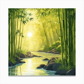 A Stream In A Bamboo Forest At Sun Rise Square Composition 198 Canvas Print