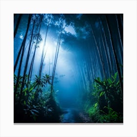 Bamboo Forest Dense And Atmospheric Under A Starry Midnight Sky Center Of Frame Fog Weaving Throug Canvas Print