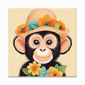 Floral Baby Monkey Nursery Illustration (6) Canvas Print