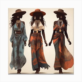 Silhouettes of women in boho style 3 Canvas Print