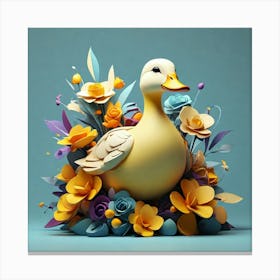 Duck In Flowers Canvas Print