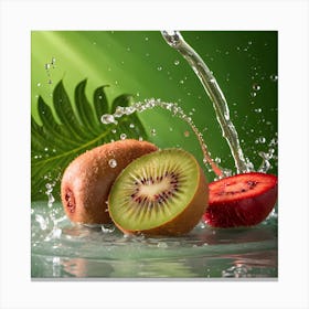 Kiwi Fruit Splashing Water Canvas Print